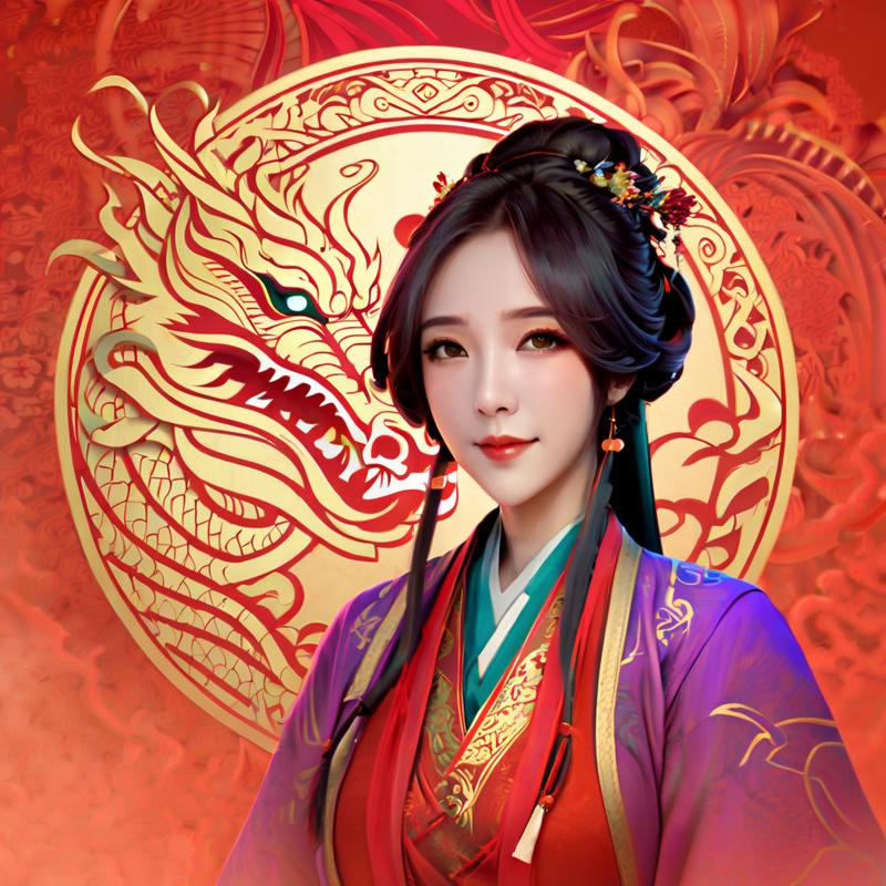 00071-3730311617-gufengstyle,Masterpiece, best quality, 4k, Chinese New Year, red background, festive atmosphere, Chinese girl illustration, drag.png